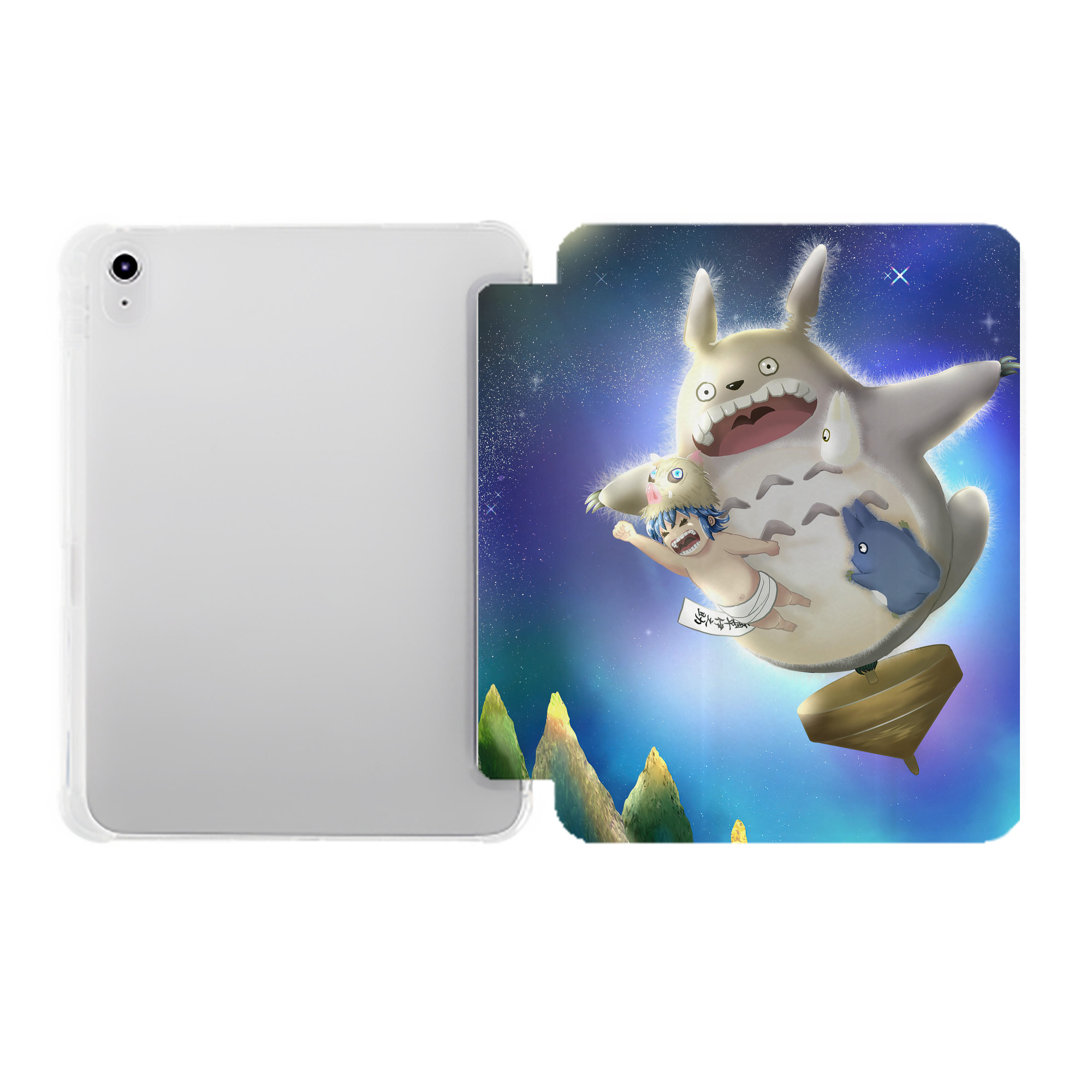（画像用） となりのトトロ 草壁メイ 草壁サツキ My Neighbor Totoro Satsuki Kusakabe Mei Kusakabe IPad ケース ペン収納付き 三つ折りスタンド PUレザー×シリコン 対応機種9.5/10.5/10.9インチ